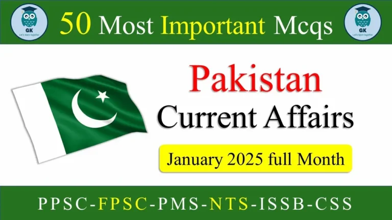 Pakistan Current Affairs MCQs 2025 with Answers Monthly