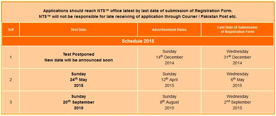 GAT Test Schedule