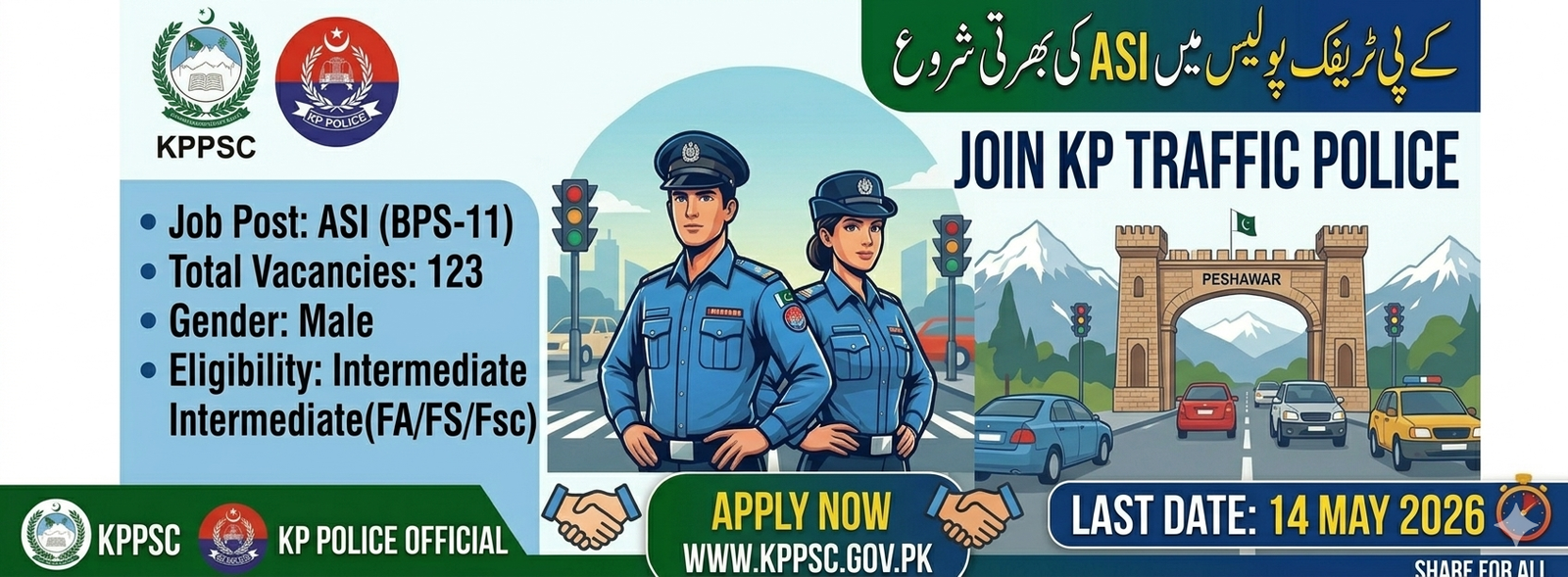 KP Police Jobs 2026: Apply Online for 123 ASI Posts in Traffic Warden System